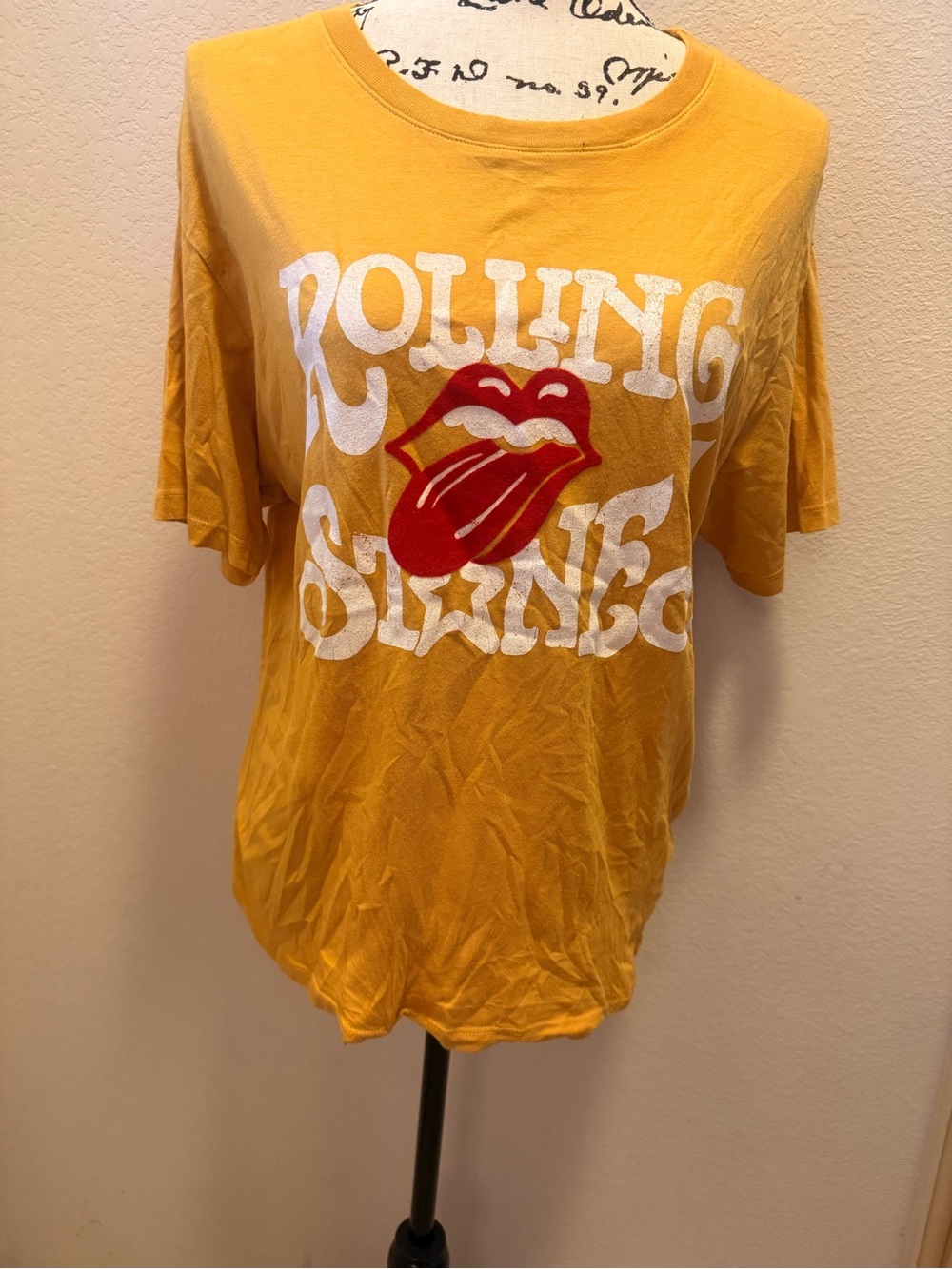 the Rolling Stones Mustard Yellow Tongue Logo Tee - Women's Short Sleeve